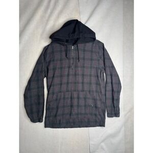 Empyre Mens Flannel Hoodie Plaid Grey Red Quarter Zip Pullover Shirt Large L